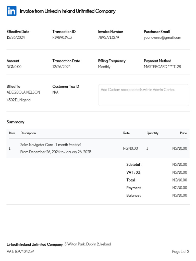 LNKD Invoice 78957713279 | PDF | Value Added Tax | Invoice