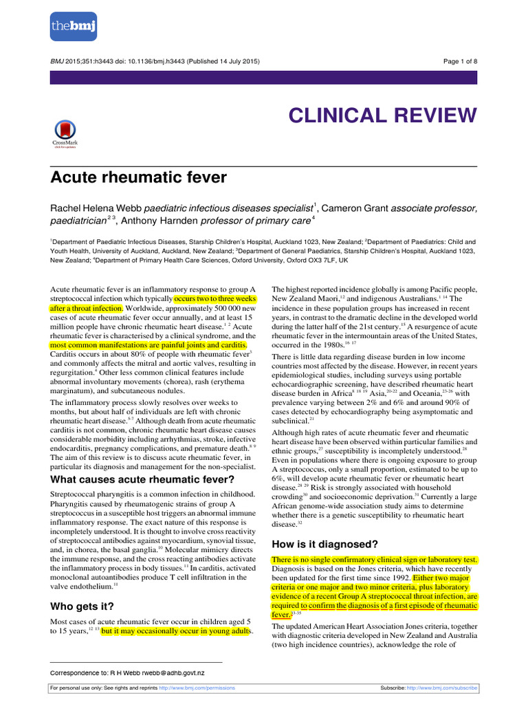 Acute Rheumatic Fever - Febre Reumatica Aguda | PDF | Medicine | Immunology