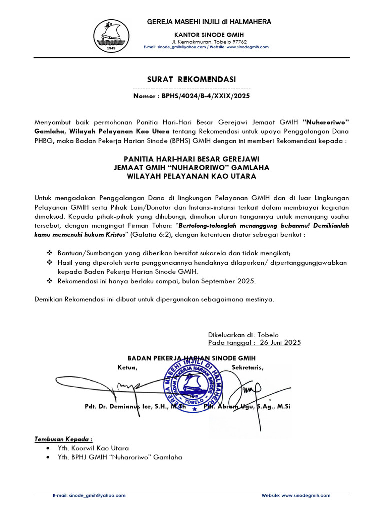 Rekomendasi Penggalangan Dana GMIH Halmahera | PDF