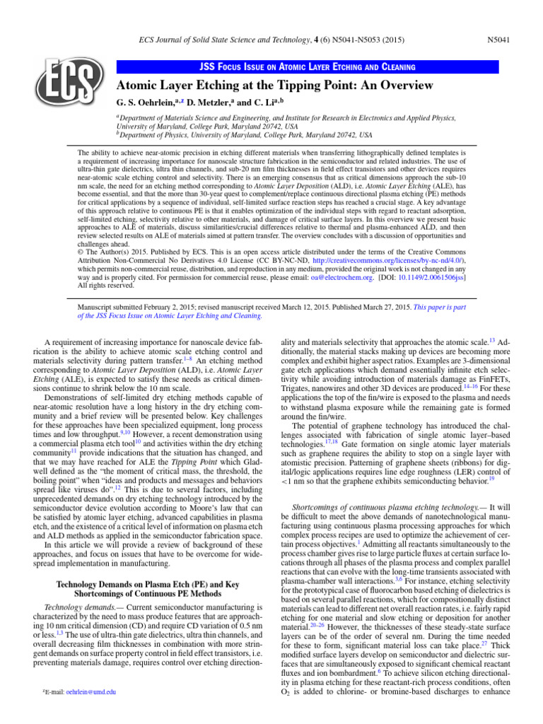 Atomic Layer Etching at The Tipping Point - An Overview | PDF ...