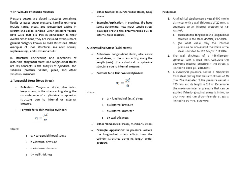 Thin-Walled Pressure Vessel Stress Analysis | PDF | Stress (Mechanics ...