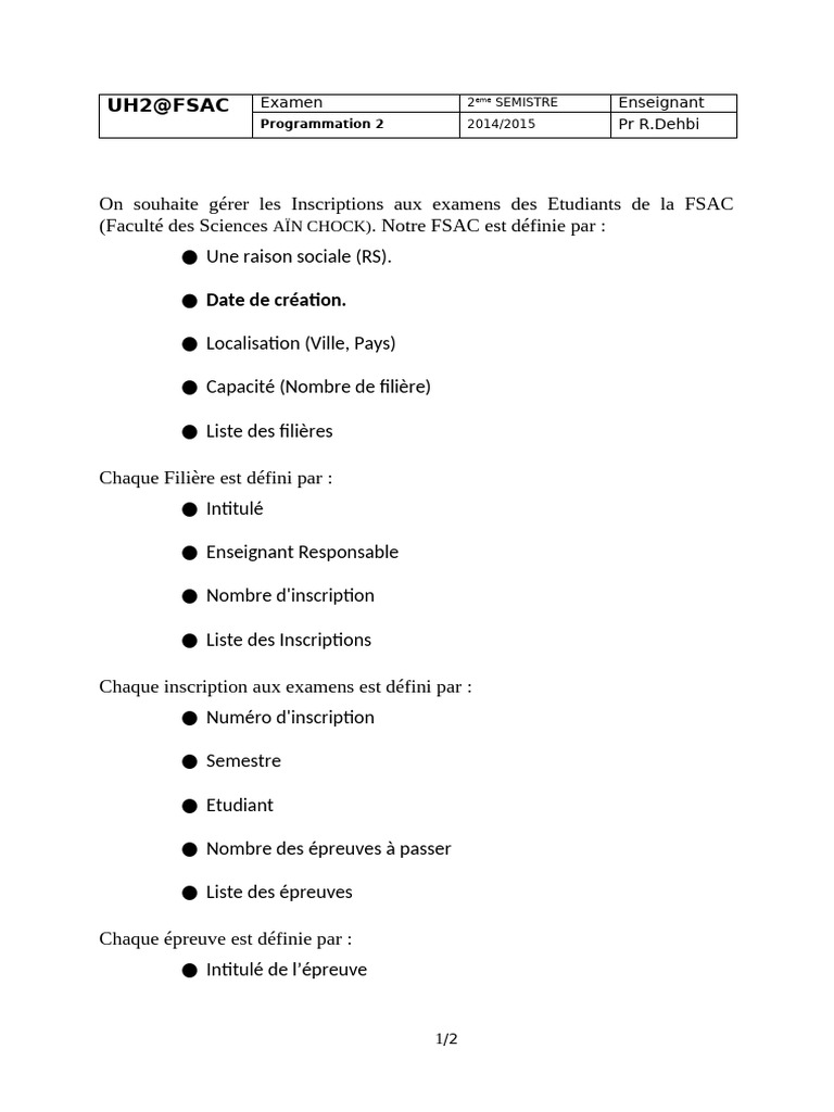Gestion des Inscriptions FSAC 2014/2015 | PDF | Informatique ...
