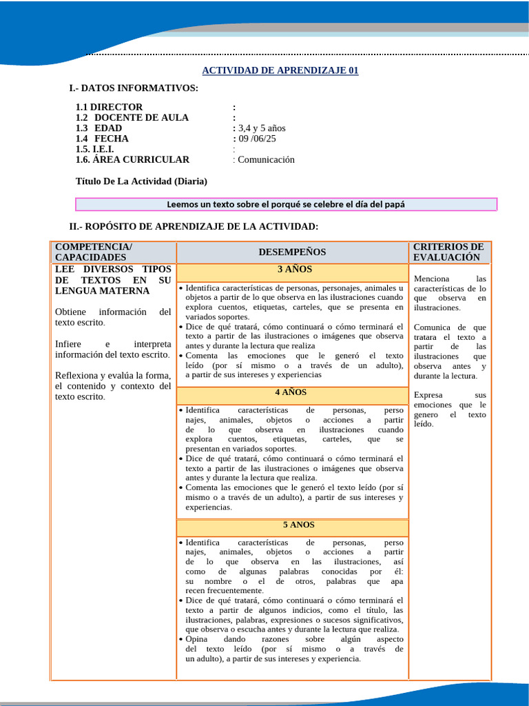 Actividad 01 | PDF | Educación de la primera infancia | Aprendizaje