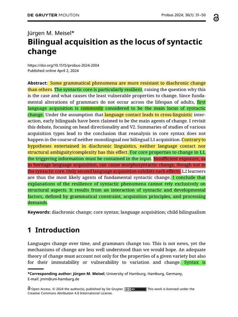 Bilingual Acquisition As The Locus of Syntactic Change | PDF | Language ...