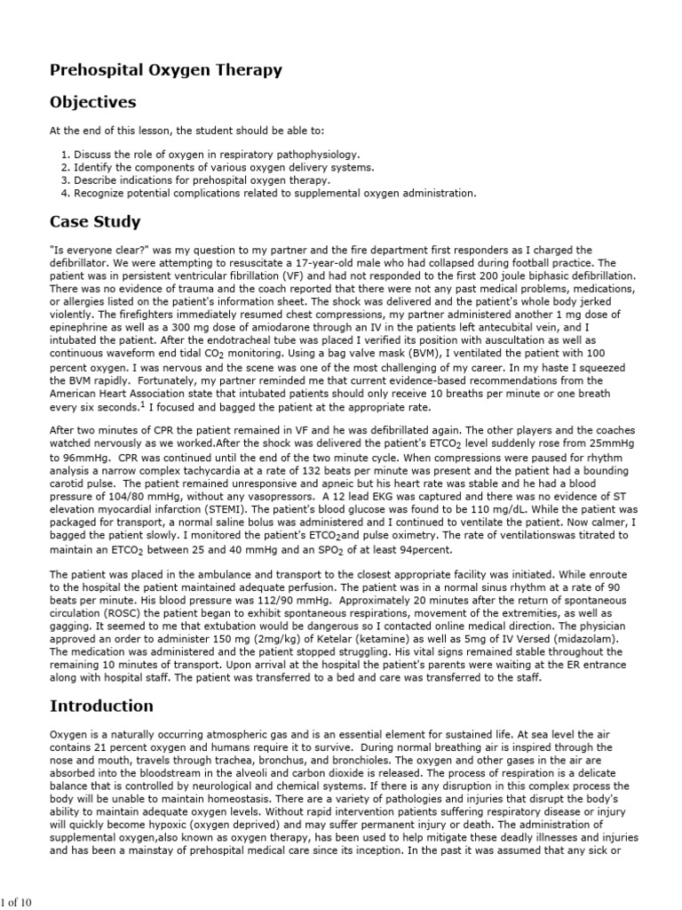 Pre Hospital Oxygen Therapy | PDF | Breathing | Respiratory System