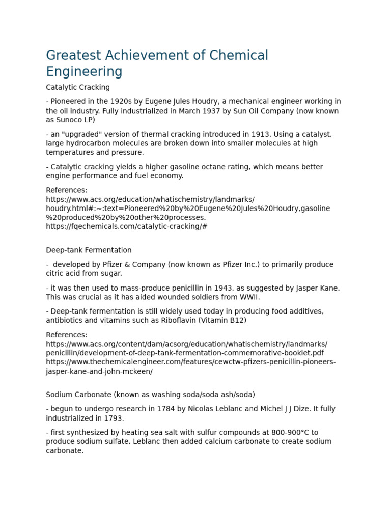Ch105 - Greatest Achievement of Chemical Engineering | PDF | Sodium ...