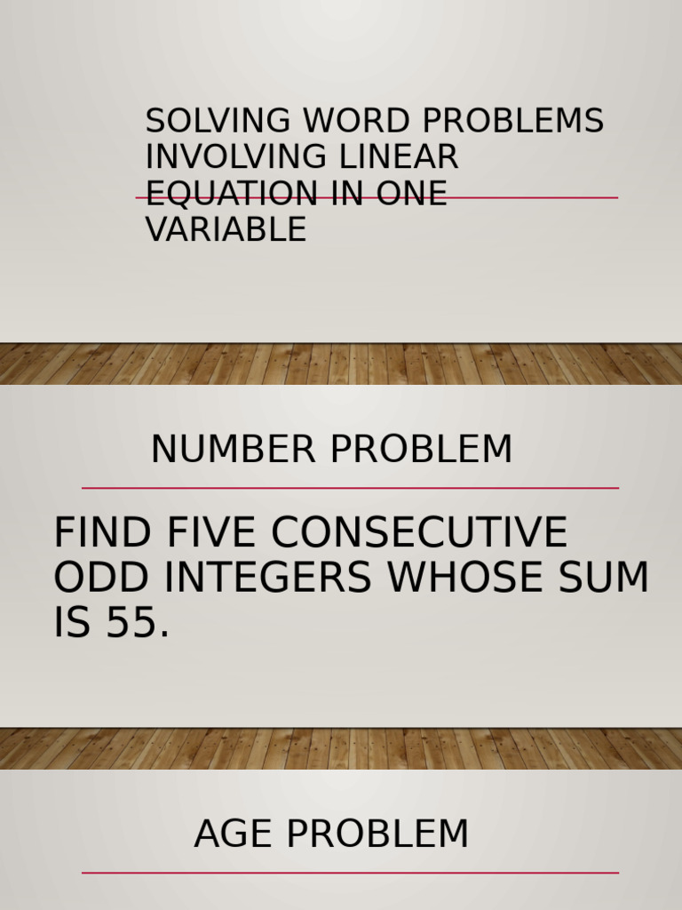 Solving Word Problems Involving Linear Equation in One | PDF