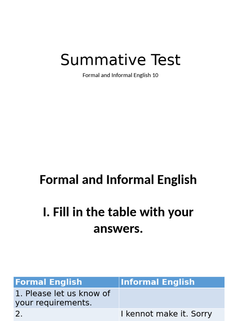 Formal vs Informal English Test | PDF