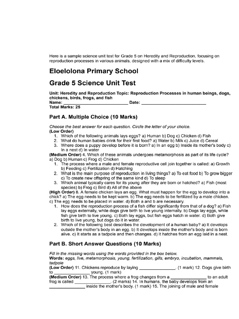 Science Unit Test | PDF