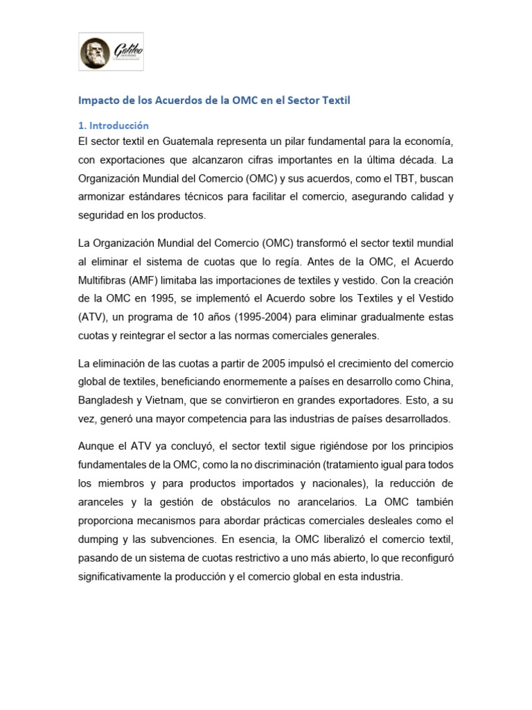 Impacto de la OMC en el Textil Guatemalteco | PDF | Organización de ...