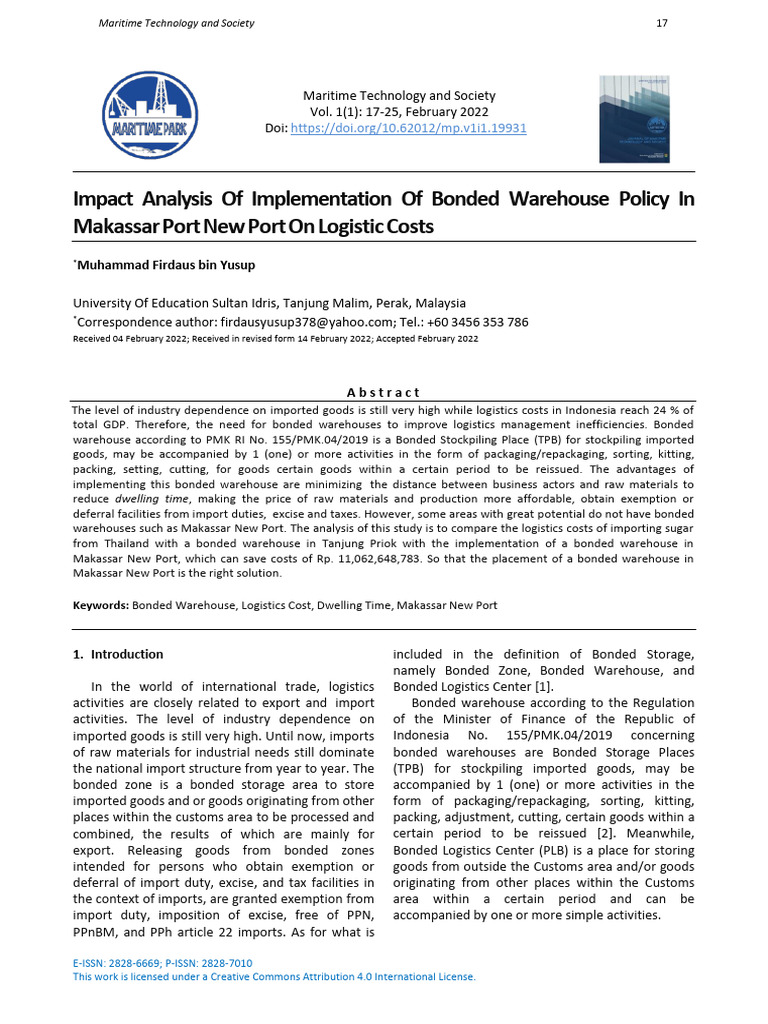 Impact Analysis of Implementation of Bonded Warehouse Policy in ...