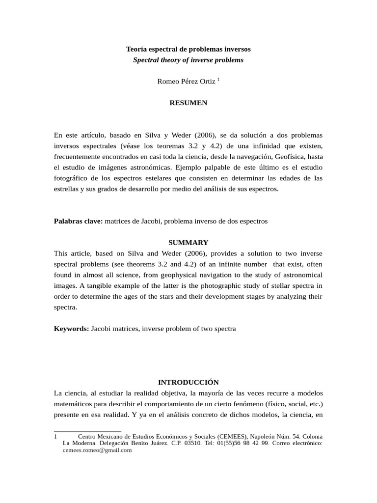Solución a Problemas Inversos Espectrales | PDF | Ecuaciones | Matriz ...