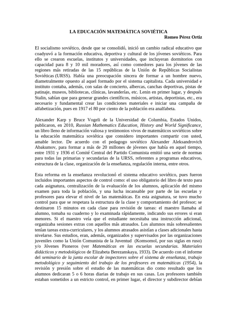 Educación Matemática en la URSS | PDF | Unión Soviética | Política mundial
