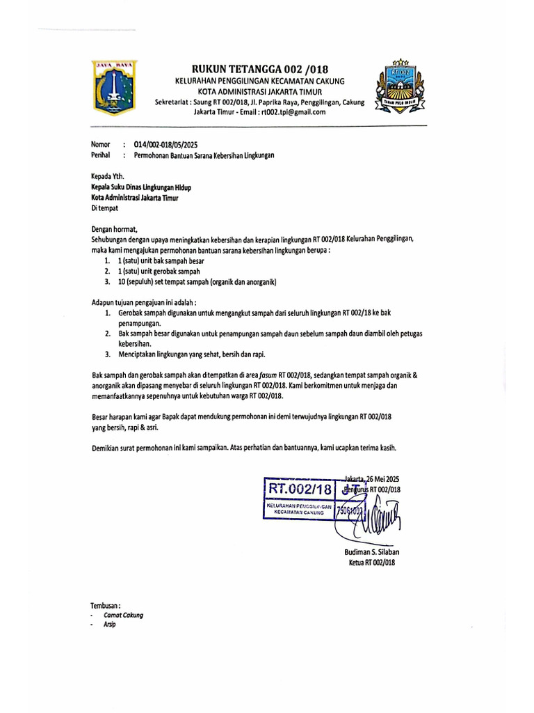 Surat Permohonan Sudin LH | PDF