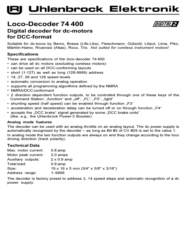 UHLENBROCK - Manual DCC Decoder 74402 | PDF | Electrical Engineering