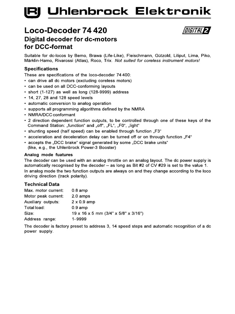 UHLENBROCK - Manual DCC Decoder 74422 | PDF
