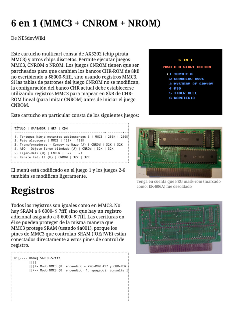 6 en 1 (MMC3 + CNROM + NROM) - NESdev Wiki | PDF | Ciencias de la ...