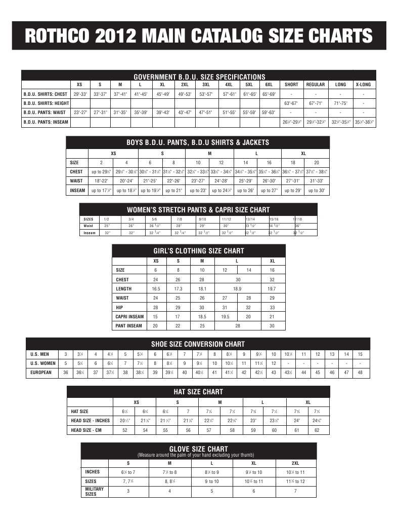 Rothco Size Chart Overview | PDF