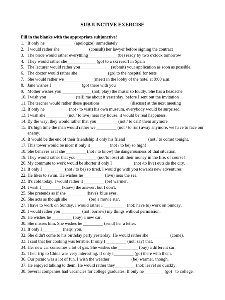 Subjunctive Mood Exercises with Answers | PDF