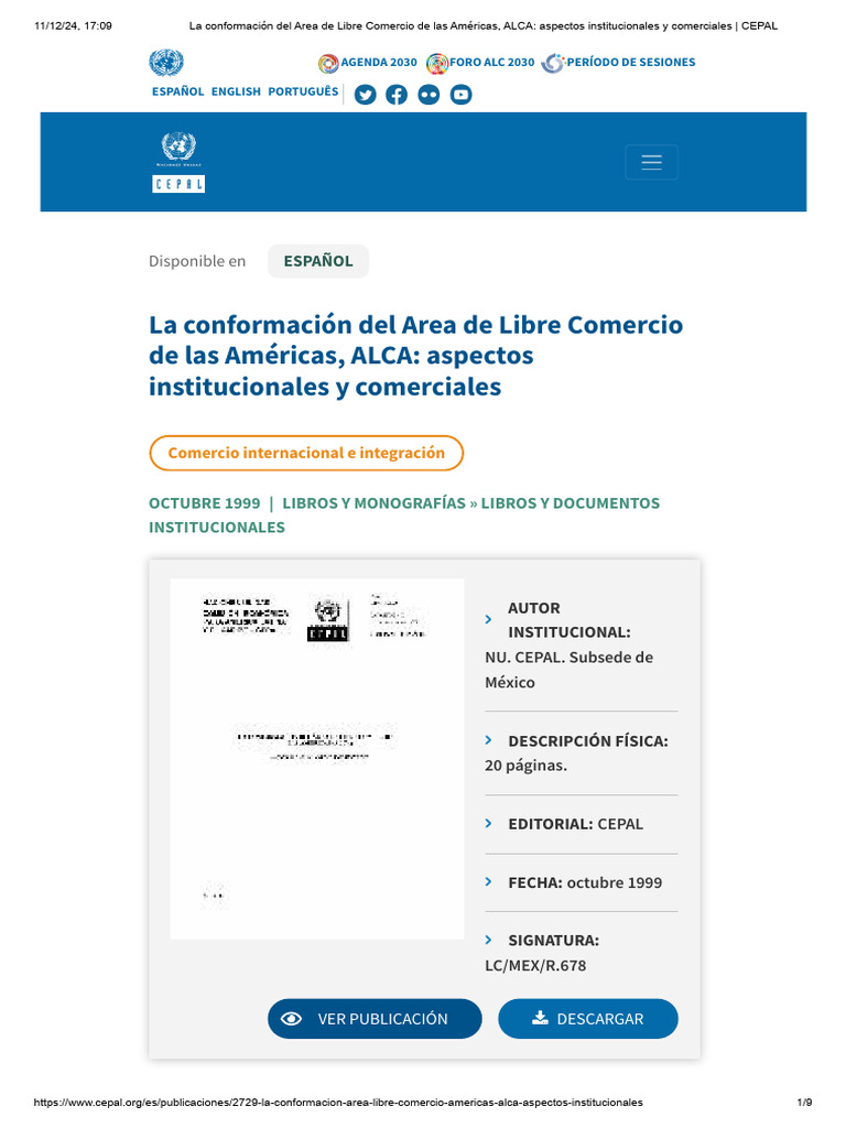 La Conformación Del Area de Libre Comercio de Las Américas, ALCA ...