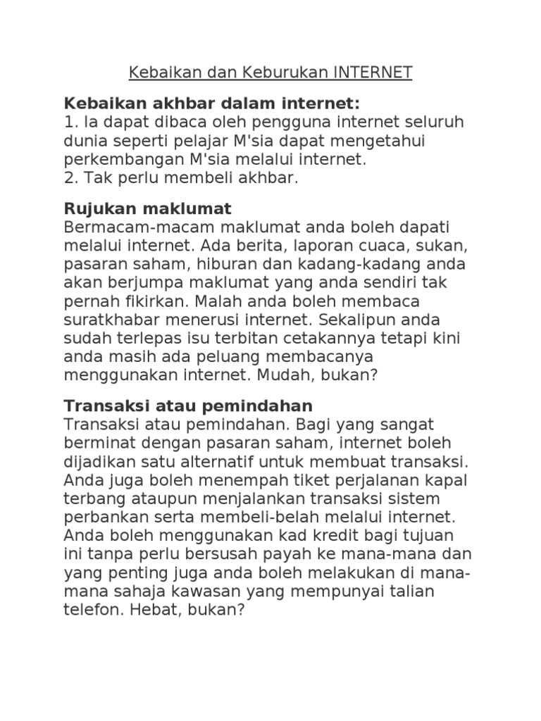 Kebaikan Dan Keburukan Internet Kebaikan Akhbar Dalam Internet
