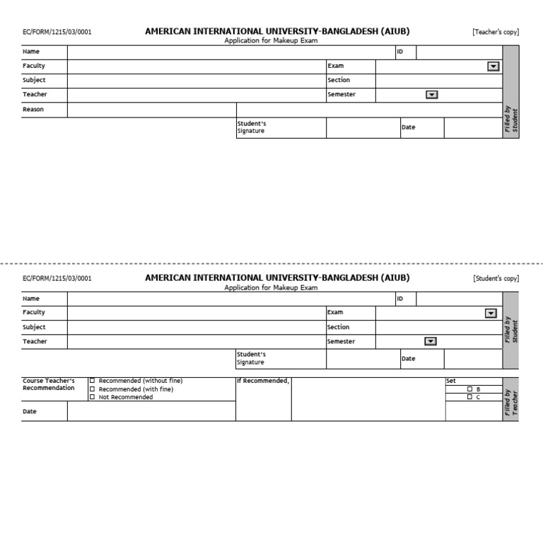 AIUB Makeup Exam Application Form | PDF | Qualifications | Educational ...