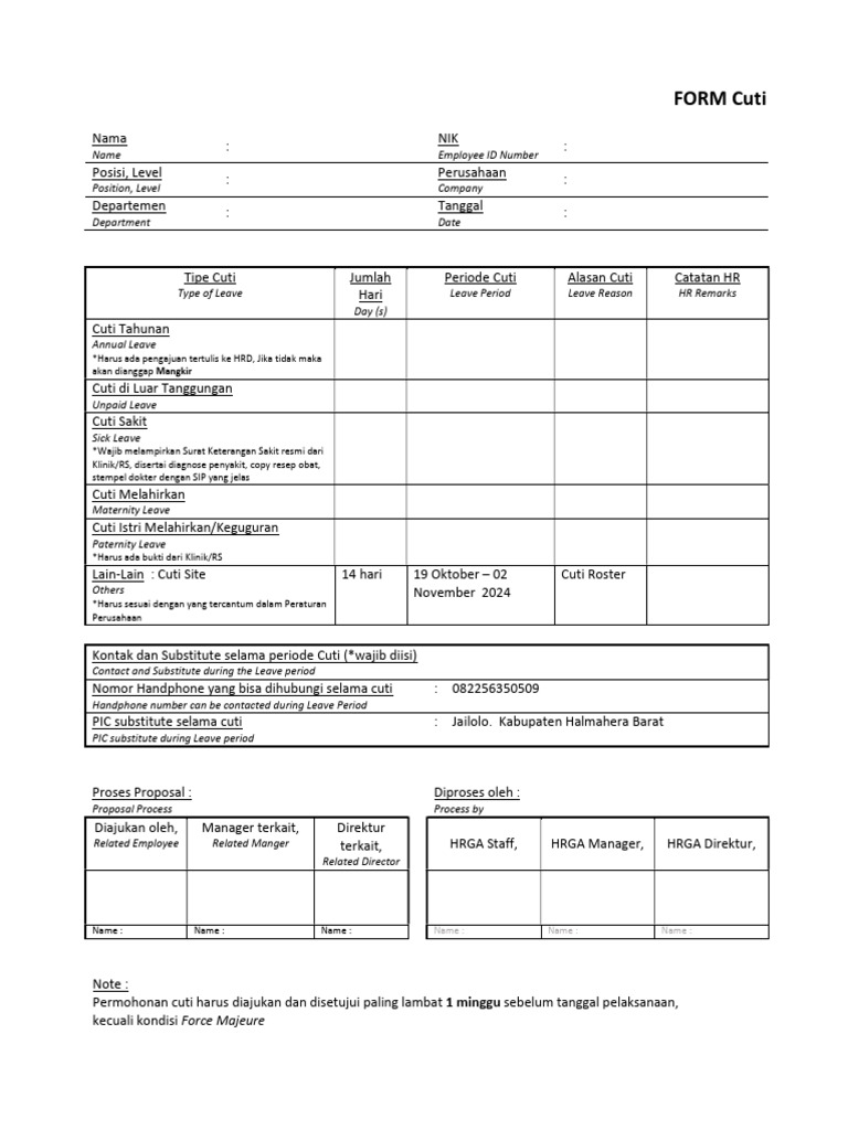 Form Roster Cuti | PDF