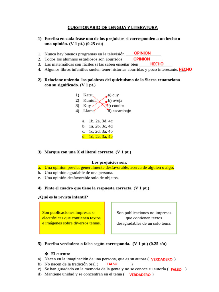 Cuestionario de Lengua y Literatura | PDF