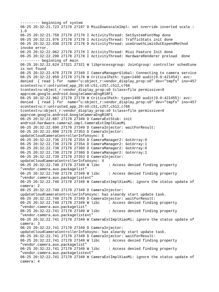 Camera Service Initialization Logs | PDF | Software Engineering | Software
