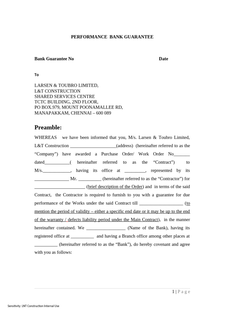 L&T Construction Bank Guarantee Guidelines | PDF | Guarantee | Civil ...