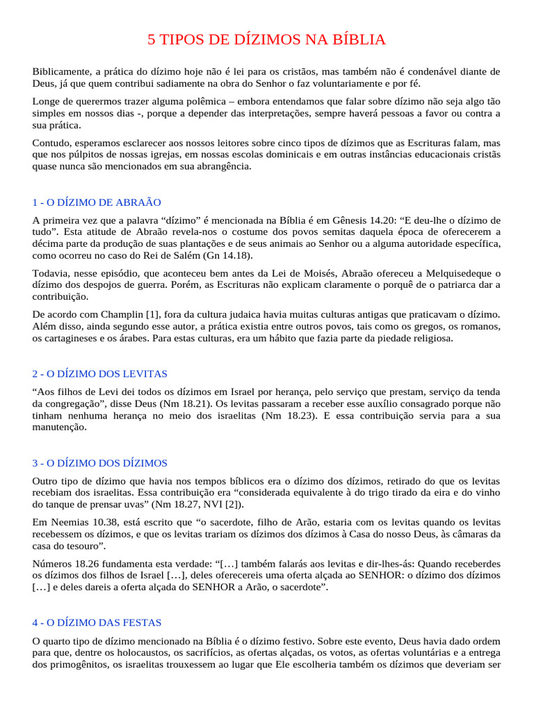 Tipos de Dízimos na Bíblia | PDF | Dízimo | Abraão