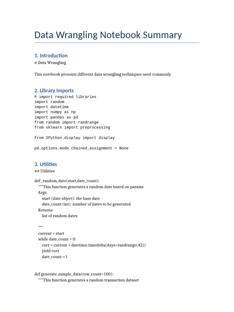 Data Wrangling Notebook Summary | PDF | Statistics | Data