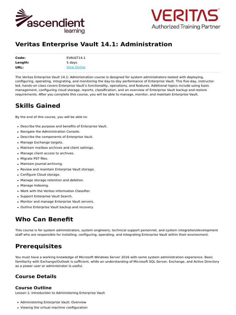 Veritas Enterprise Vault 14.1 Admin Guide | PDF | Microsoft Exchange ...