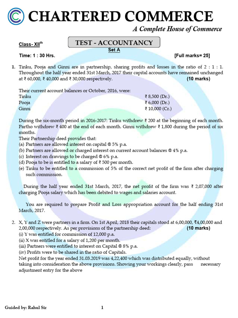 Rahul Sir SETA 12th Test (MB) | PDF | Partnership | Business