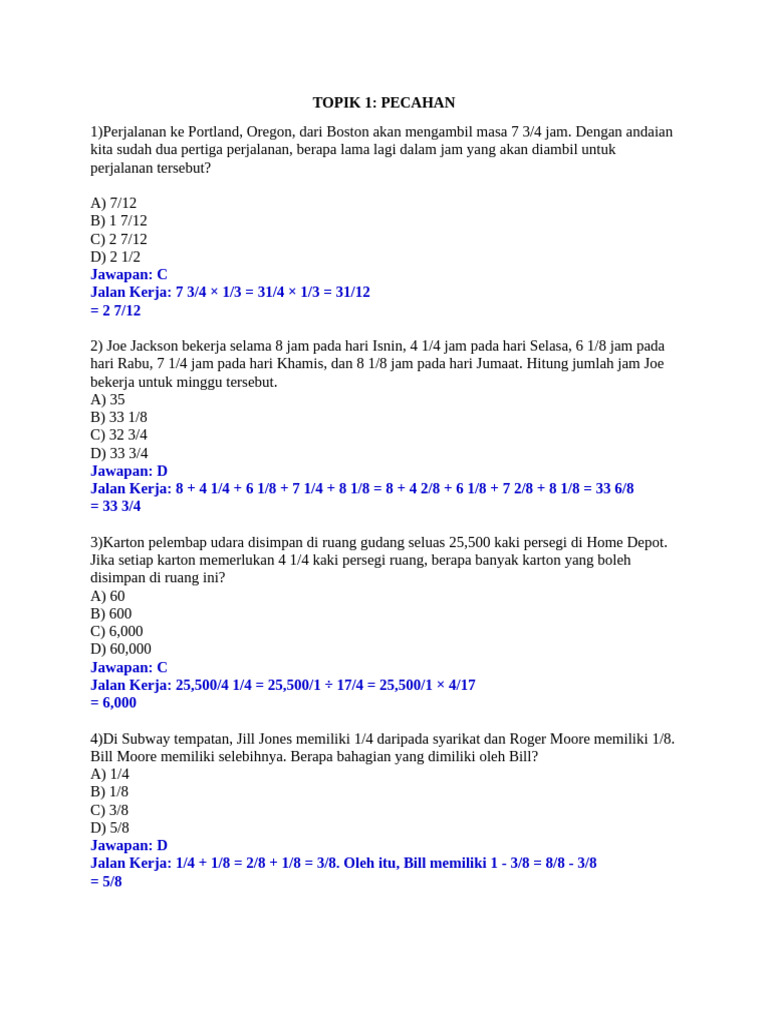 Jtw201 Latihan Topik 1 Jawapan | PDF