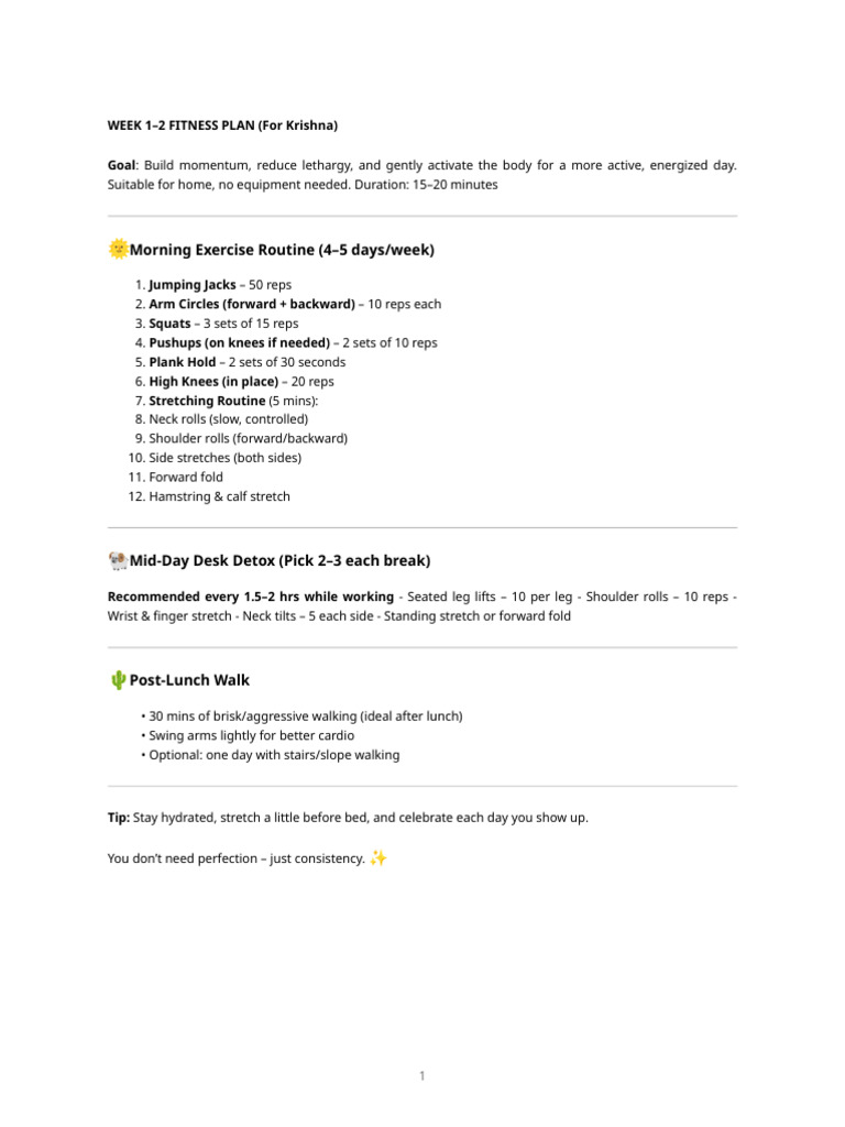 Week1-2 Fitness Plan | PDF