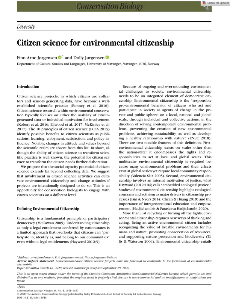 Citizen Science and Environmental Citizenship | PDF | Science | Citizenship