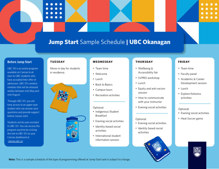 UBC Okanagan Jump Start Schedule | PDF
