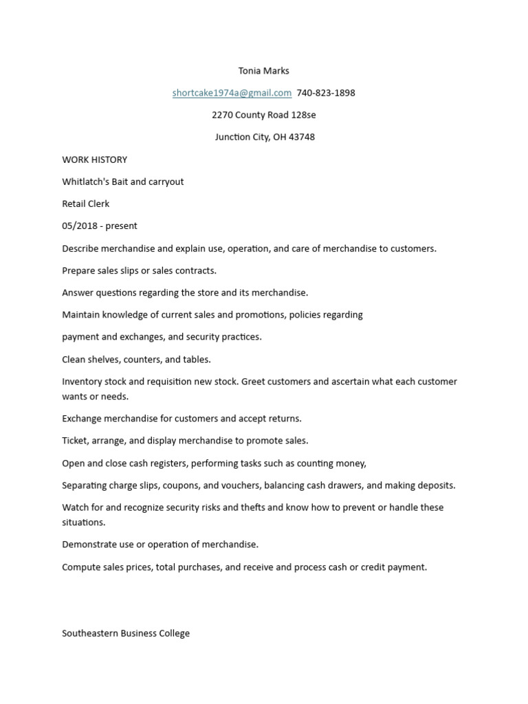 Retail and Administrative Experience Summary | PDF | Cash | Merchandising