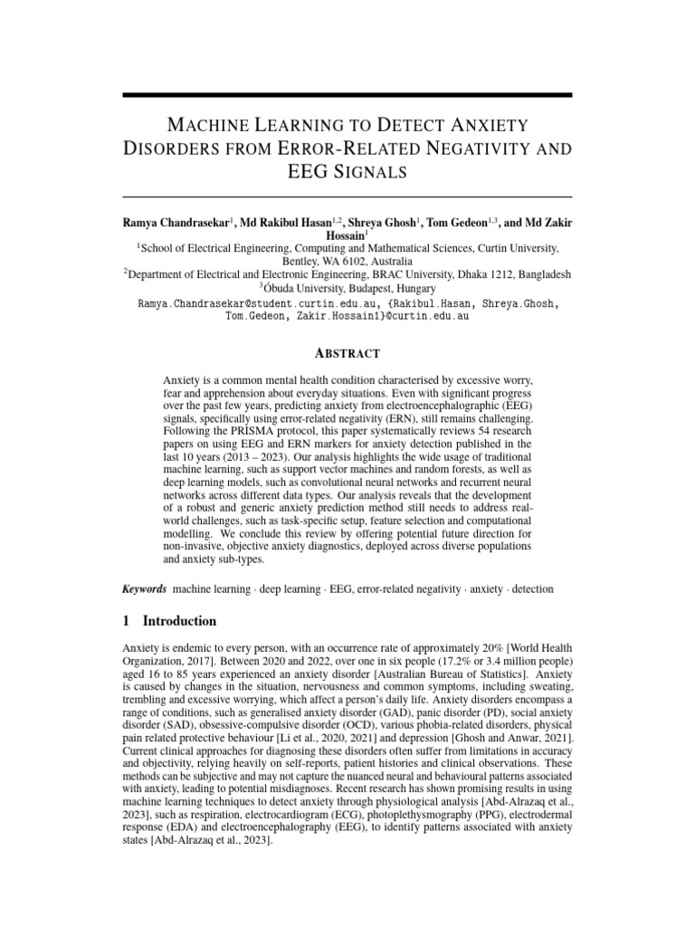 Machine Learning To Detect Anxiety Disorders From Error-Related ...