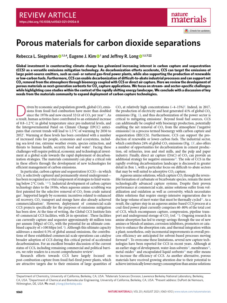 Porous Materials for CO2 Capture Solutions | PDF | Carbon Capture And ...