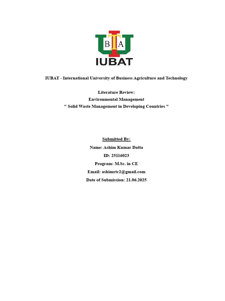 Solid Waste Management in Developing Nations | PDF | Waste Management ...
