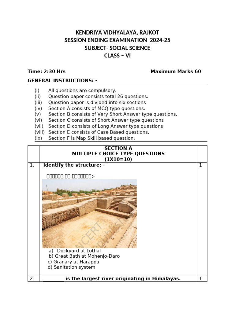 Class VI Social Science Exam 2024-25 | PDF