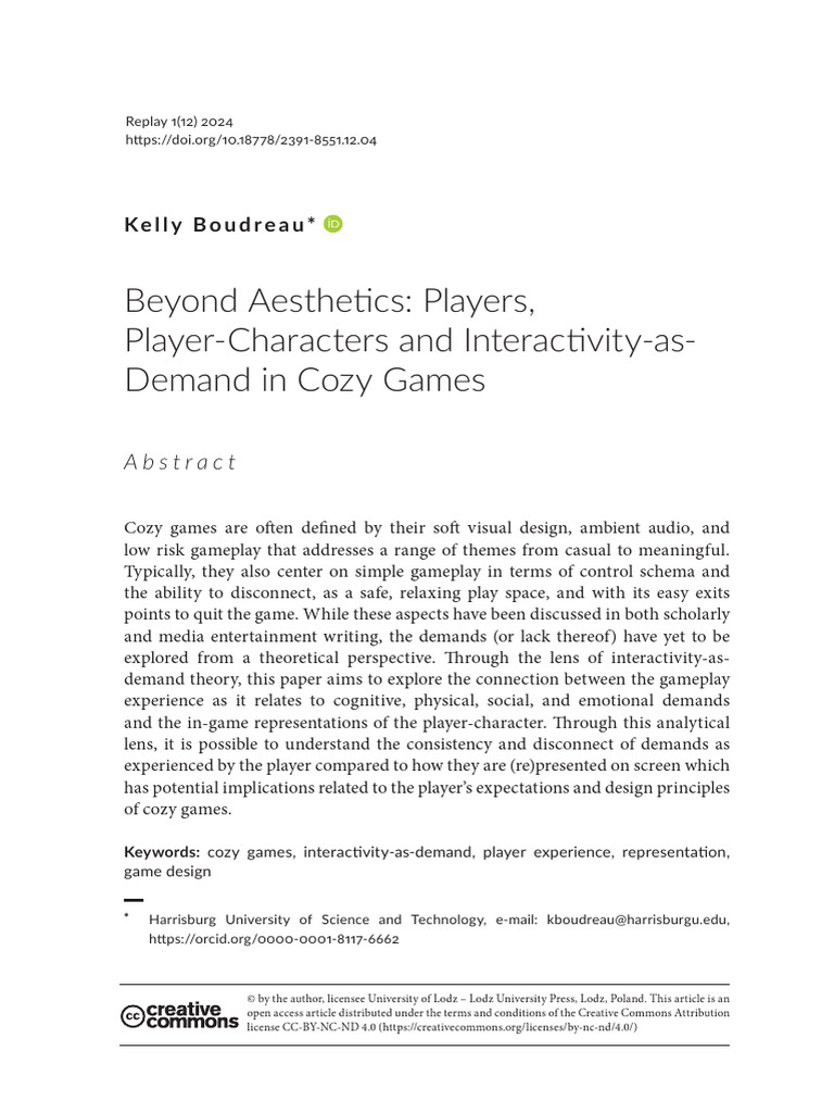 Interactivity and Player Experience in Cozy Games | PDF | Aesthetics ...