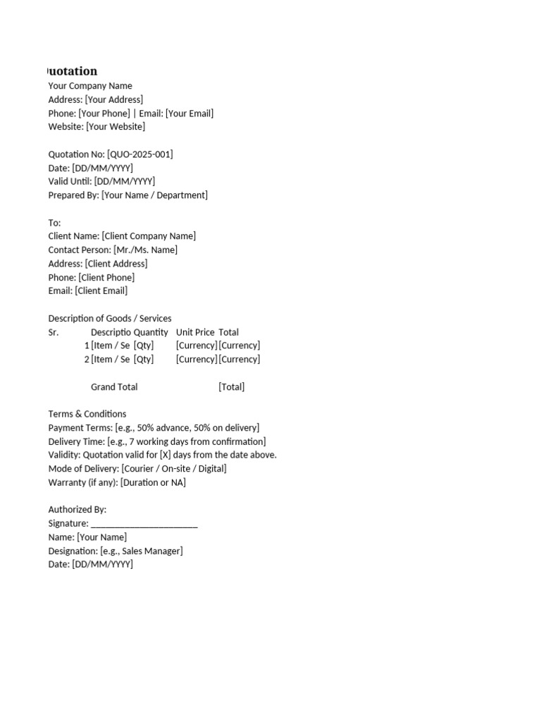Tractor Quotation Template | PDF