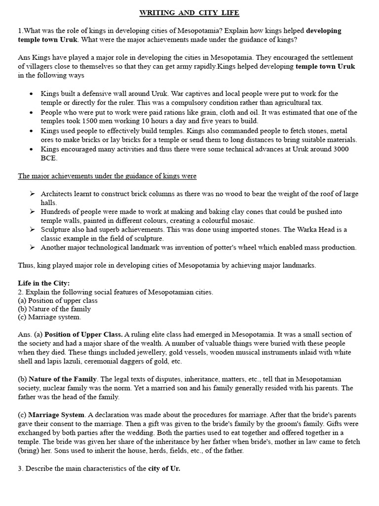 Writing and City Life Study Material | PDF | Babylon | Mesopotamia