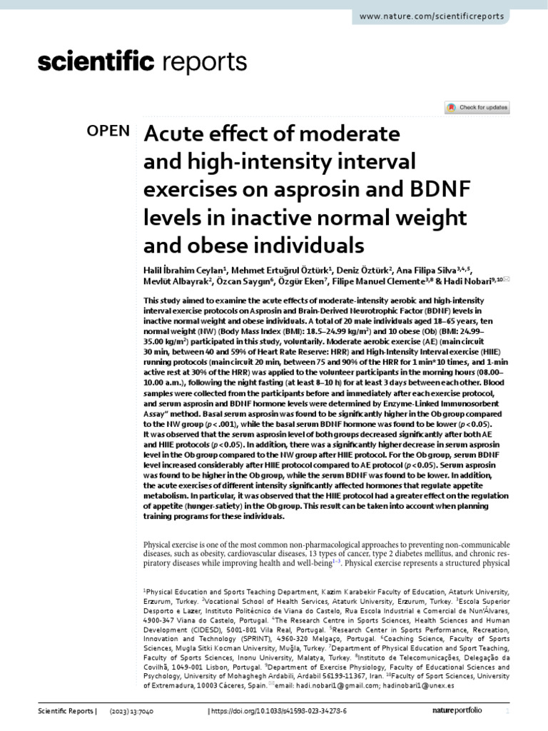 Acute Effect of Moderate and High Intensity Exercises On Asprosin and ...