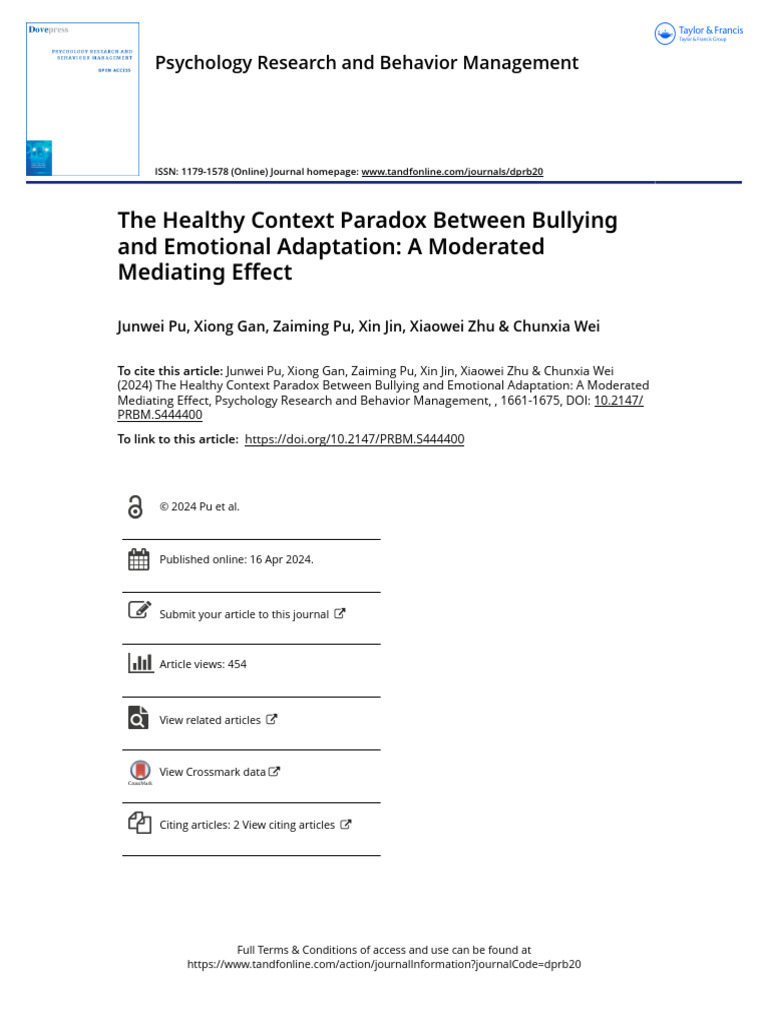 The Healthy Context Paradox Between Bullying and Emotional Adaptation A ...