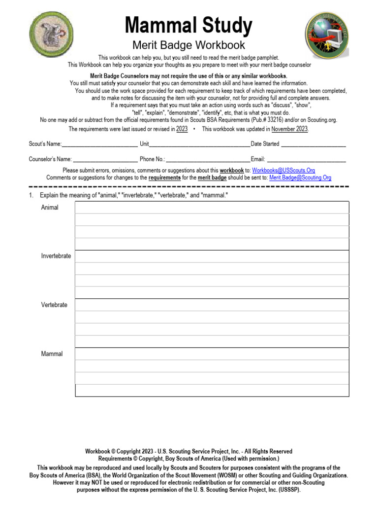 Mammal Study | PDF | Boy Scouts Of America | Scouting