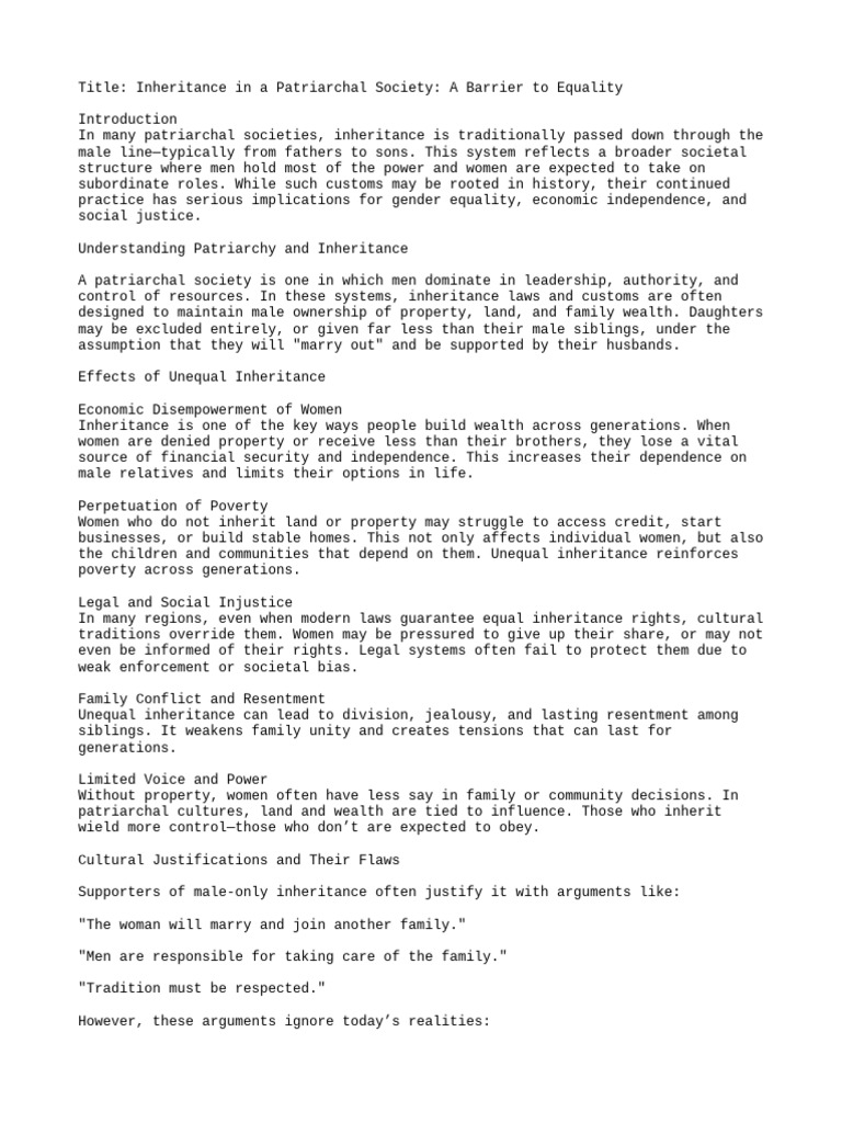 Inheritance Inequality in Patriarchal Societies | PDF | Patriarchy ...